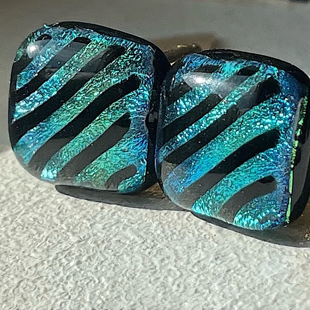 Cufflinks! Beautiful blue & green glass with black stripe design; Great gift!